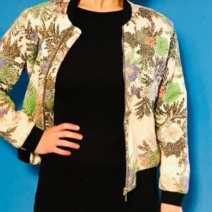 Zara Floral Pattern Bomber Jacket